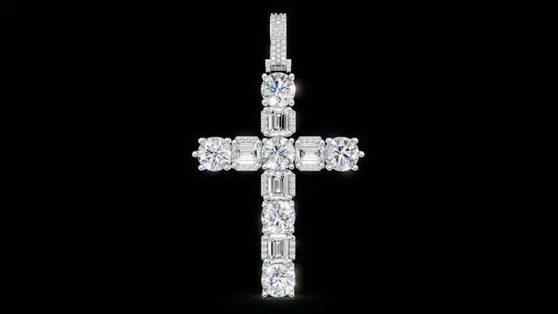 Stone-set cross pendant, front view
