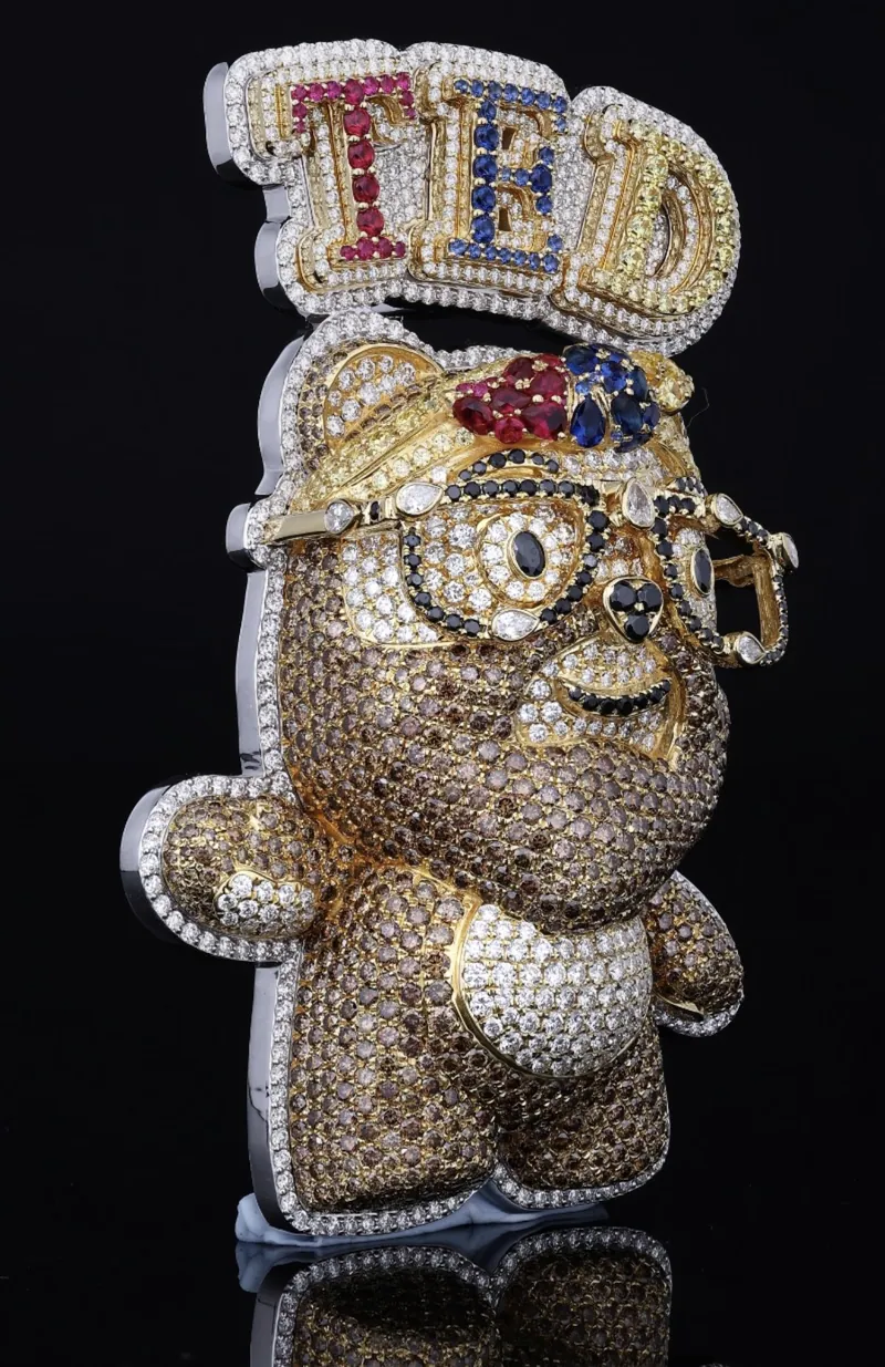 Stone-set TED bear pendant, front view