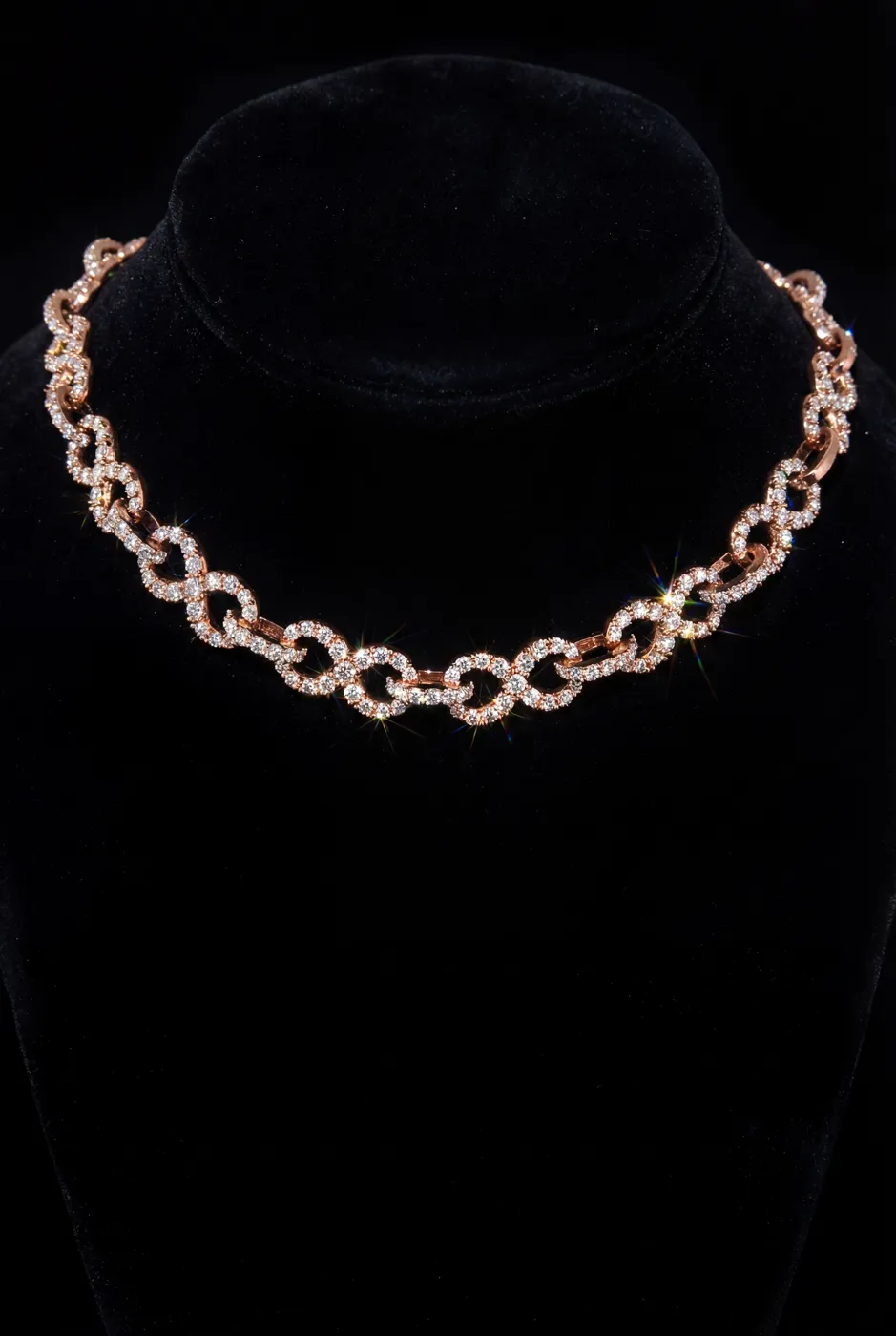 Rose Gold Diamond infinity Link Necklace – High-End Fully Iced Chain