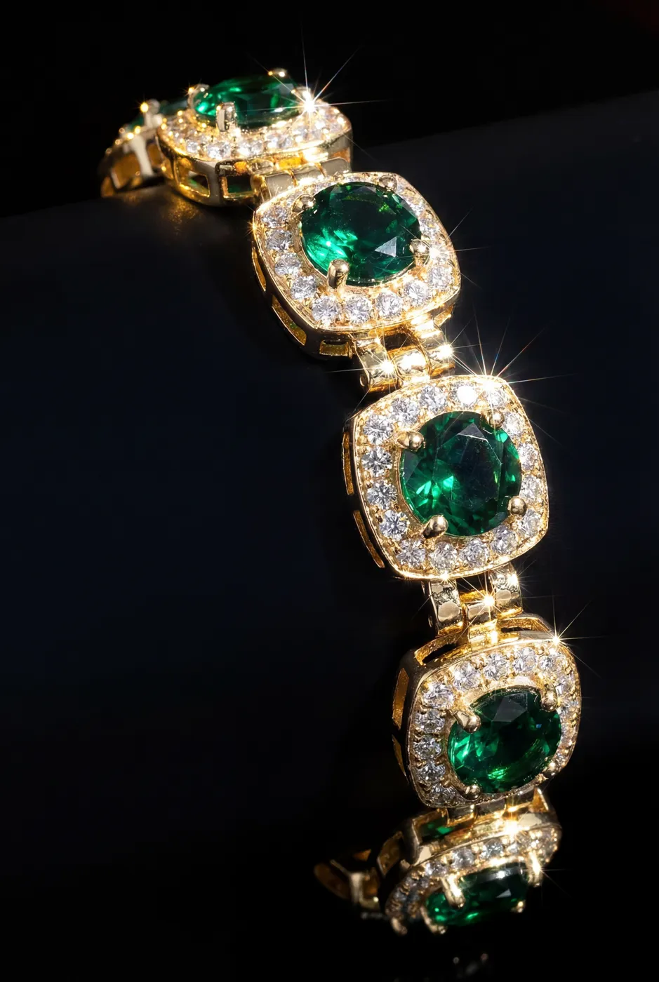 10K Gold Emerald-Cut Gemstone Tennis Bracelet with Diamond Halo – Luxury Custom Design view 2