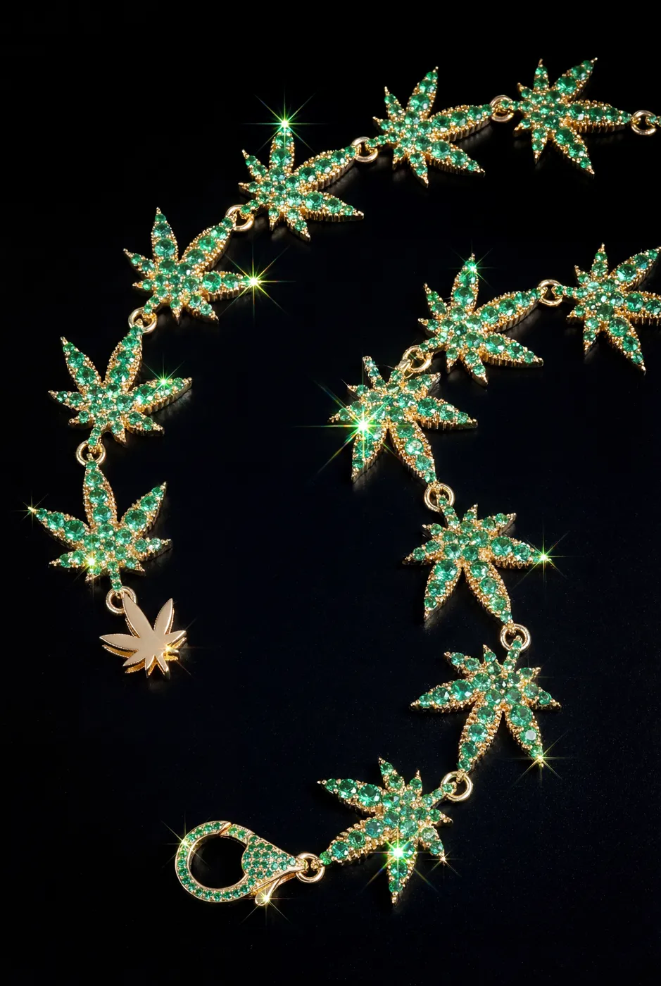 Gemstone weed Charm Bracelet – 10K Gold Green Gemstone Design view 2