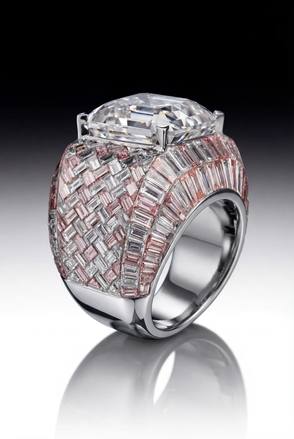Invisible-Set Baguette Diamond Ring – Full Baguette Mosaic Luxury Design view 1