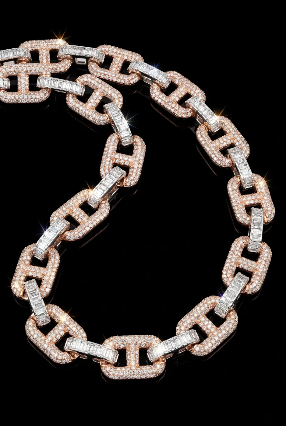 Rose Gold Iced-Out Diamond Link Chain – High-End Designer Necklace view 2