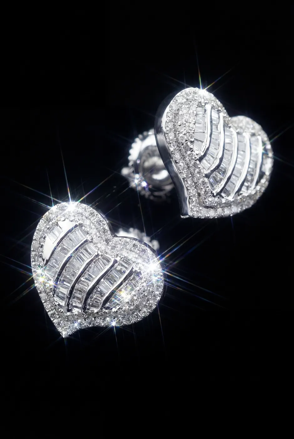 Heart-Shaped Diamond Earrings – Baguette & Round Cut Iced-Out Studs view 1