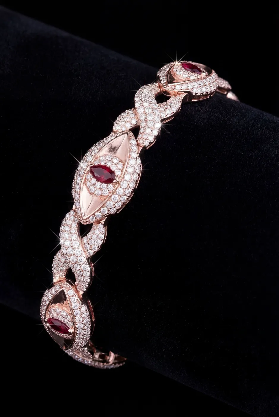 Elegant Marquise Ruby and Diamond Infinity Link Bracelet view 2