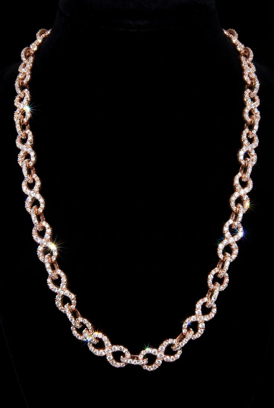 Rose Gold Diamond infinity Link Necklace – High-End Fully Iced Chain view 2