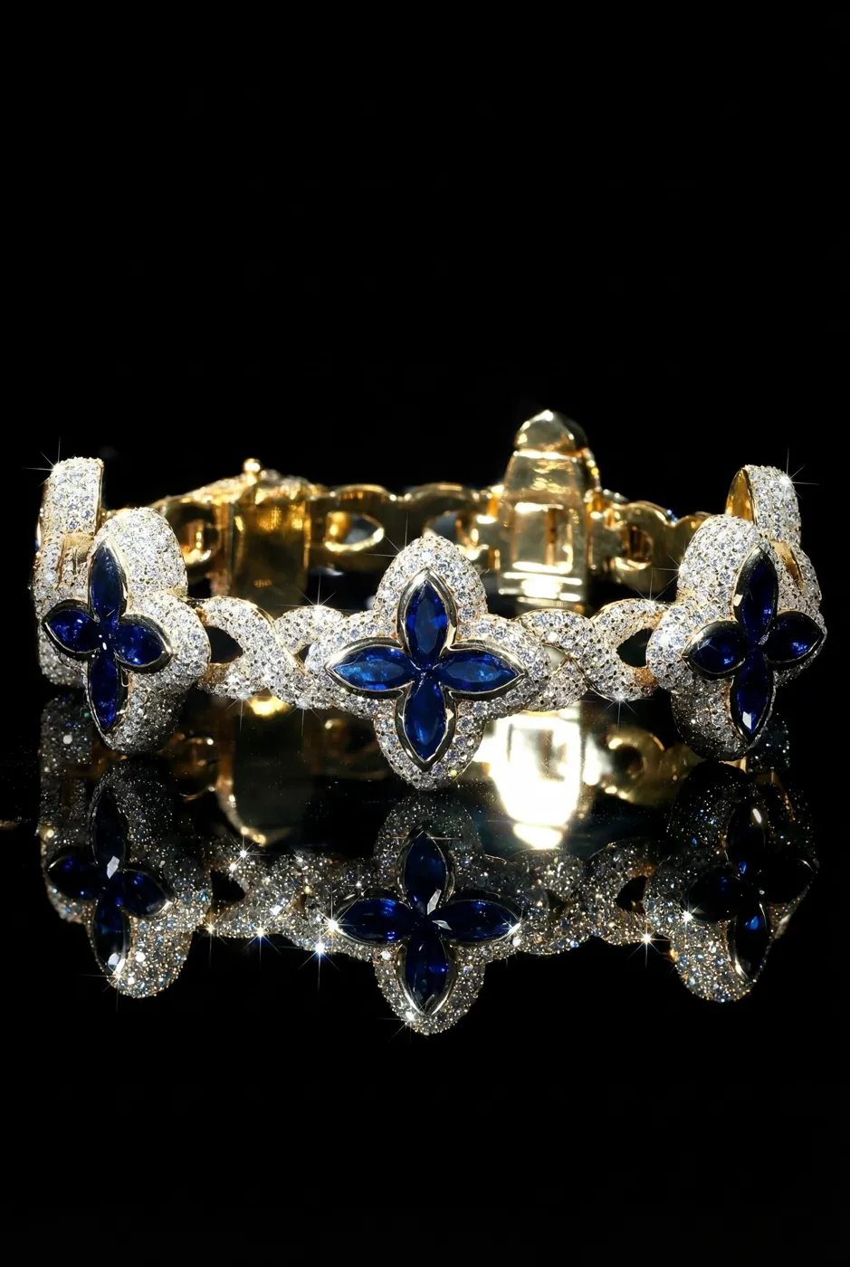 Blue Gemstone-Inspired Clover Bracelet in 10K Gold Premium Custom Jewelry view 2