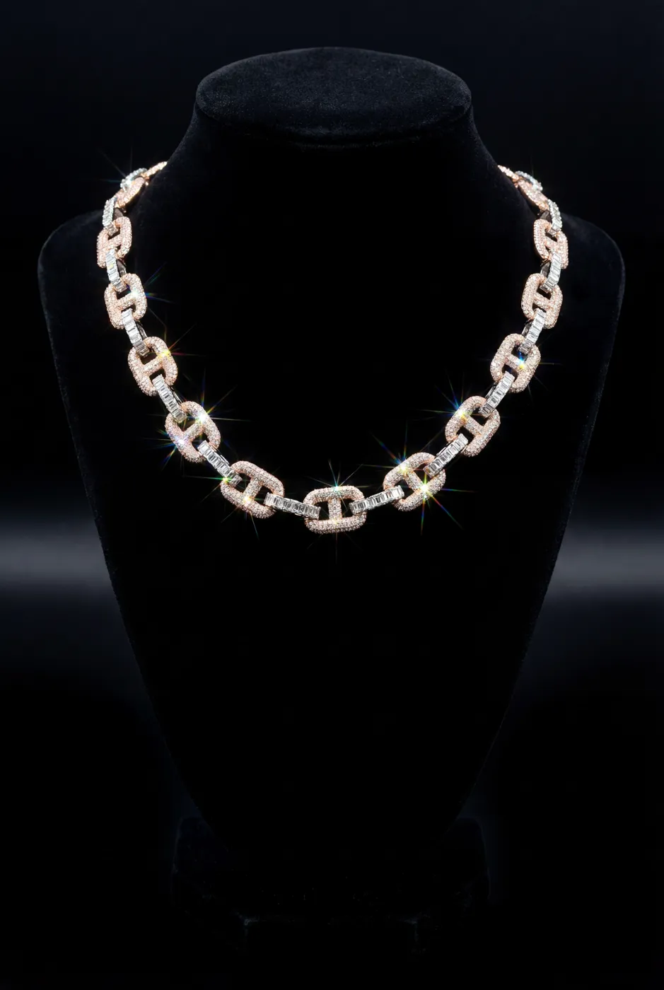 Rose Gold Iced-Out Diamond Link Chain – High-End Designer Necklace view 1