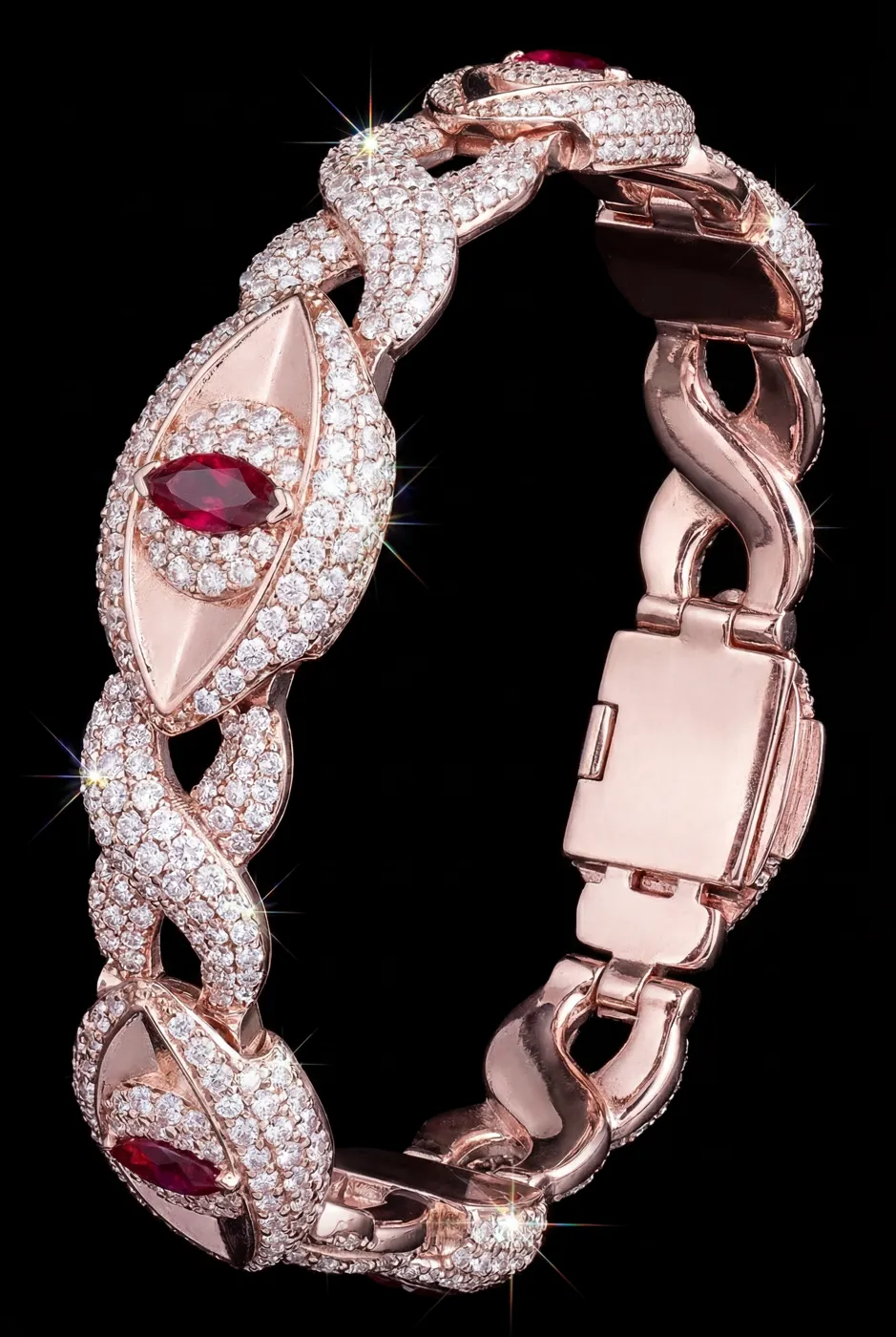 Elegant Marquise Ruby and Diamond Infinity Link Bracelet view 1