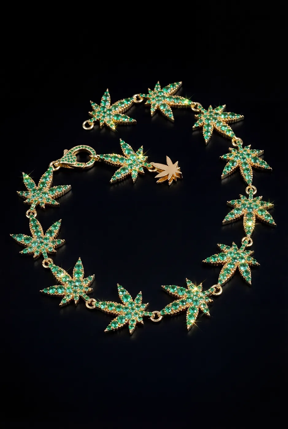 Gemstone weed Charm Bracelet – 10K Gold Green Gemstone Design view 1