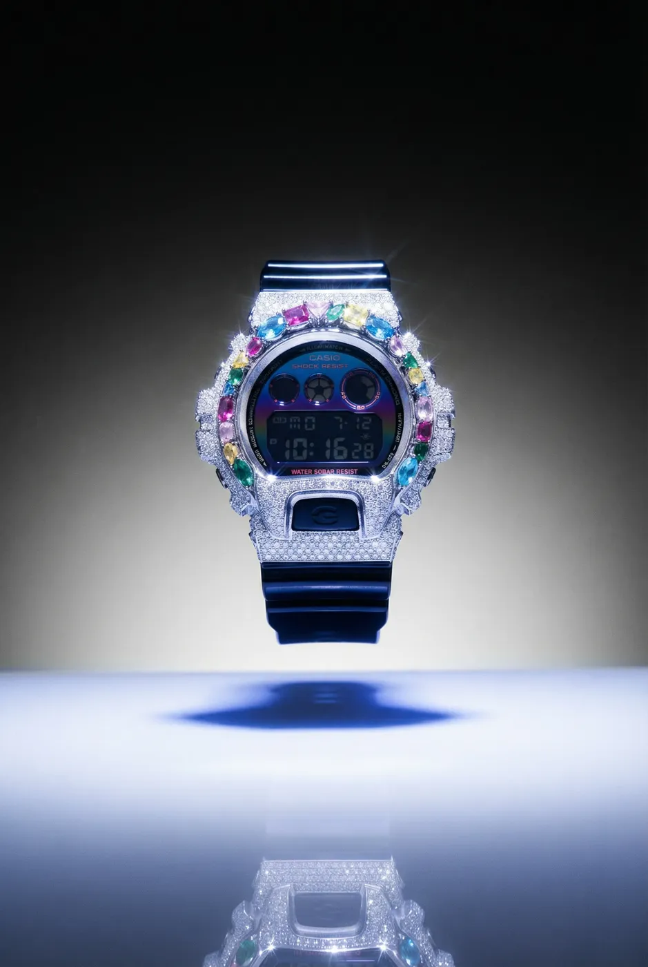 Custom Multicolor Diamond G-Shock Watch – Iced Out with Diamonds & Gemstones view 1