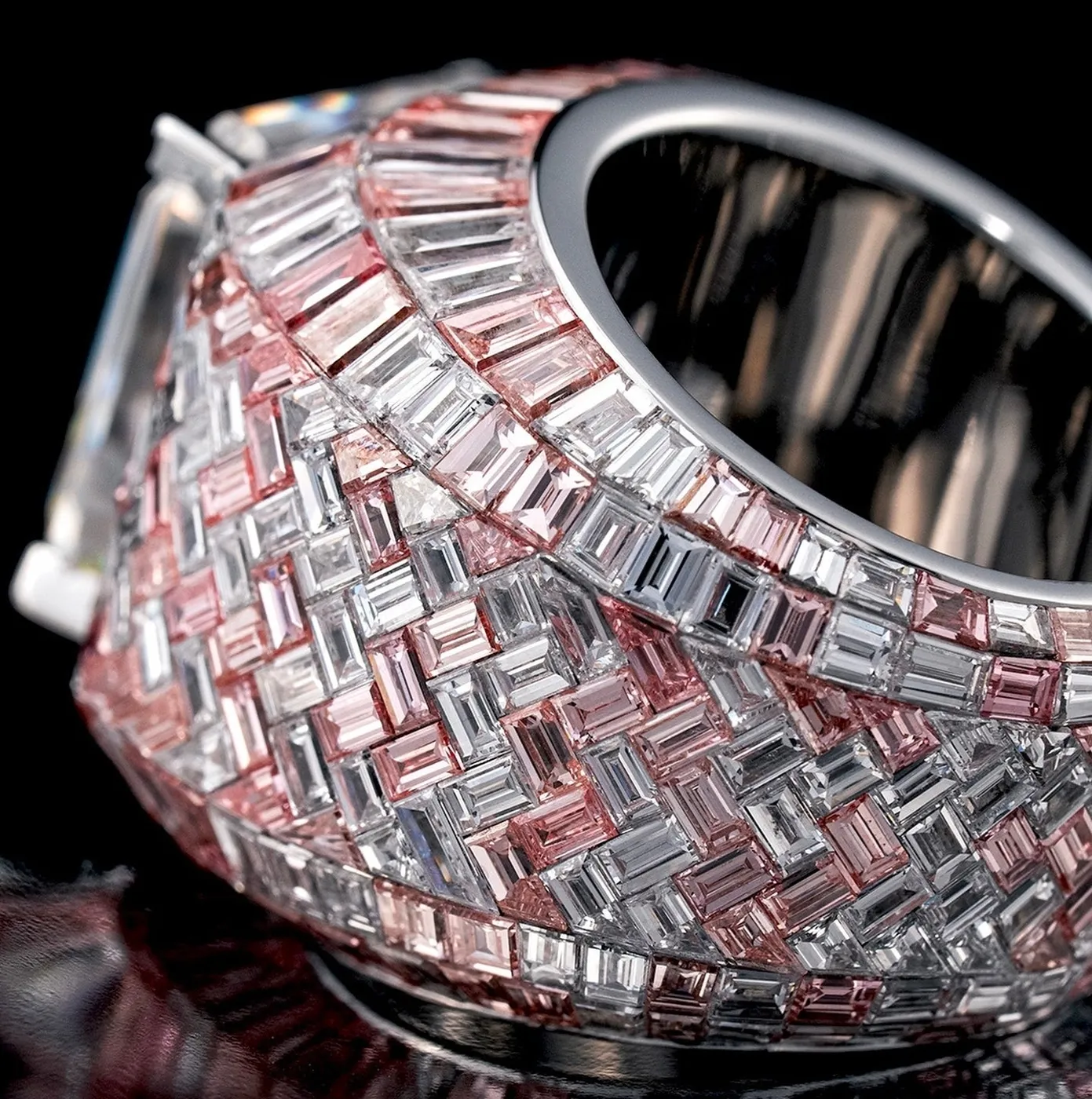 Invisible-Set Baguette Diamond Ring – Full Baguette Mosaic Luxury Design view 2