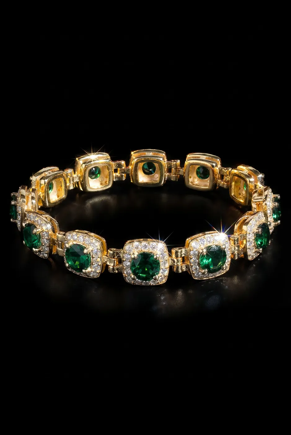 10K Gold Emerald-Cut Gemstone Tennis Bracelet with Diamond Halo – Luxury Custom Design view 1
